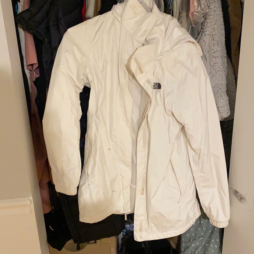 White north face rain jacket
